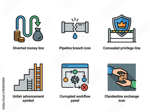 Vector icons Set of six icons representing various business and financial concepts. Vector Illustration. EPS Editable