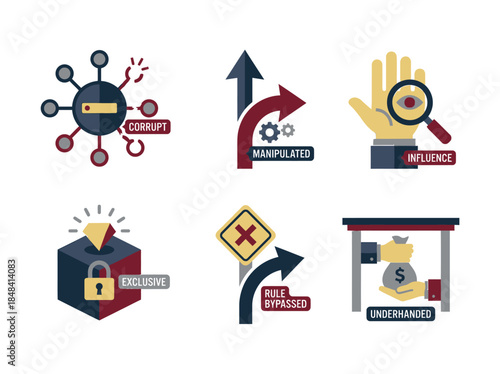 Vector icons Vector Icons Illustrating Concepts of Corruption Manipulation and Mismanagement. Vector Illustration. EPS Editable