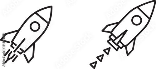 Minimalist Rocket Launch and Stage Separation Vector Icons – Black Line Art for Science, Space, and Technology Themes