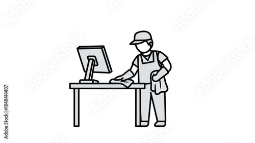 Man wearing face mask working on computer.