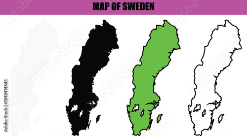 Artistic Sweden map silhouette with refined line art and dot pattern, modern abstract vector illustration ideal for presentations, editorial layouts, and creative graphic design