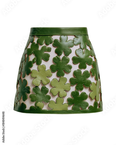 Green Floral Cutout Skirt with Leather Design and Stylish Patterns