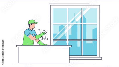 Man cleaning window with squeegee tool.