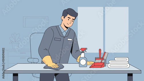 Man cleaning with yellow gloves on.