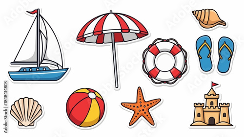 Collection of Beach and Summer Vacation Icons and Symbols.