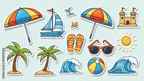 Collection of Summer Beach Vacation Icons and Elements.