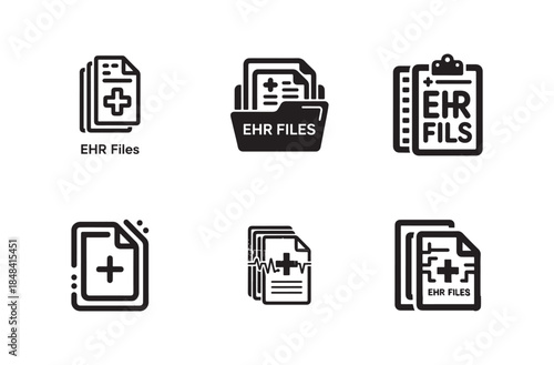 EHR Files Silhouette Icon – Electronic Health Records Vector