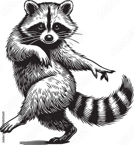 Hand drawn vector illustration of a cute black and white cartoon squirrel with a shaggy tail and wild fur isolated on white as a nature wildlife sketch