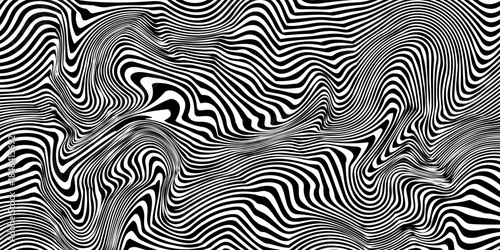 Fototapeta Naklejka Na Ścianę i Meble -  black and white. abstract wavy lines background. Pattern with optical illusion. Optical art, opart striped. Black and white design background.