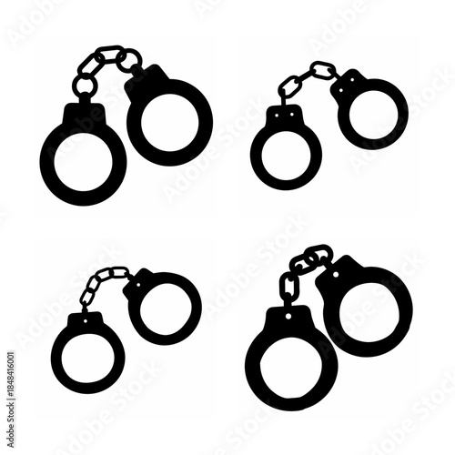 Four sets of black handcuffs symbolizing law, crime, and justice in a simple graphic illustration