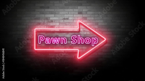Neon Pawn Shop points in the direction of a pawn shop