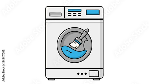 Washing Machine Icon with Paint Brush and Water