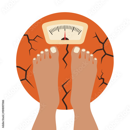 Weight Scale with Cracked Surface and Bare Feet