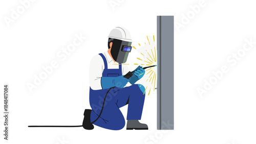 Welder Working on Metal Structure with Sparks