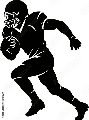 American Football Player Running Silhouette. Negative Space Vector Logo of Quarterback or Running Back