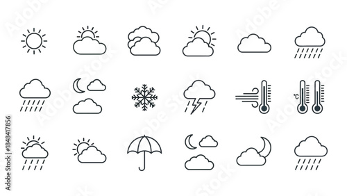 Collection of minimalist black outline weather icons