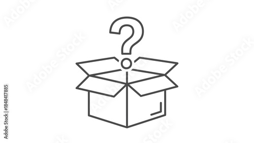 Open cardboard box with floating question mark icon
