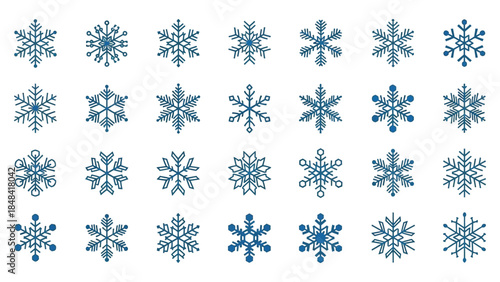 Collection of blue line snowflake icons