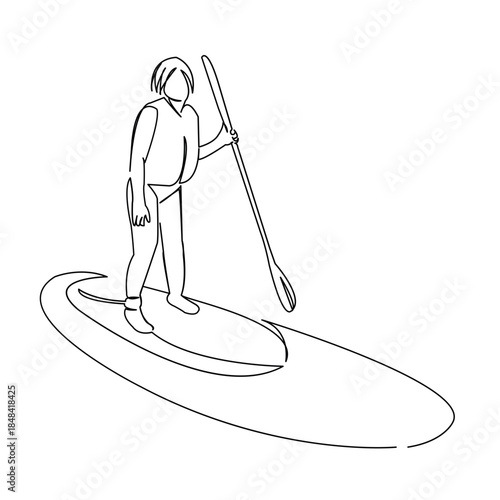 One continuous single drawing line art doodle sport, sea, summer, surfer, water, beach. Isolated flat illustration hand draw contour on a white background
