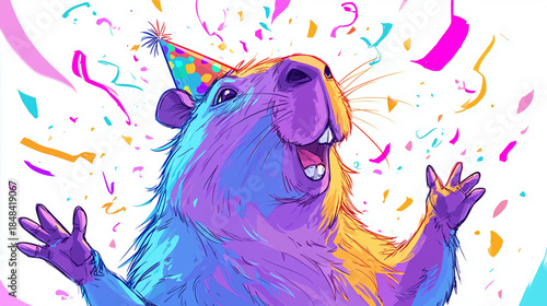 happy capybara art, funny animal