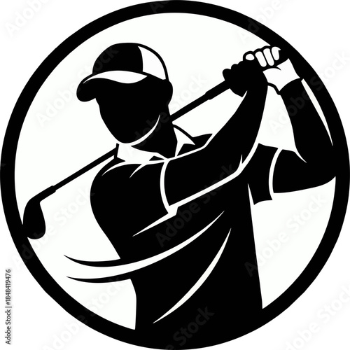 Golfer Swing Negative Space Silhouette. Professional Golf Sport Vector Logo Illustration