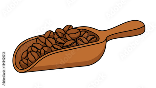 Wooden Scoop Full of Roasted Coffee Beans