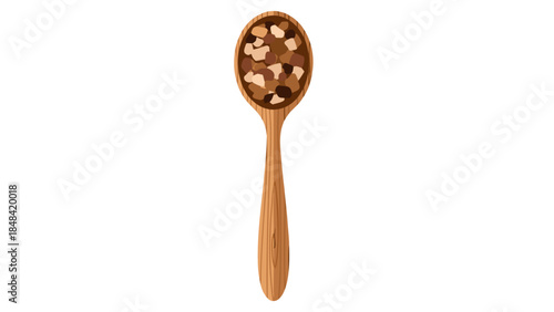 Wooden Spoon Filled With Multicolored Gravel or Pebbles