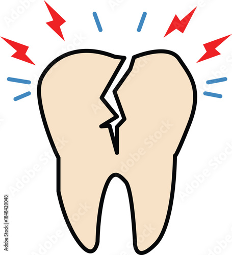Cracked tooth icon. Healthy tooth sign. flat style.