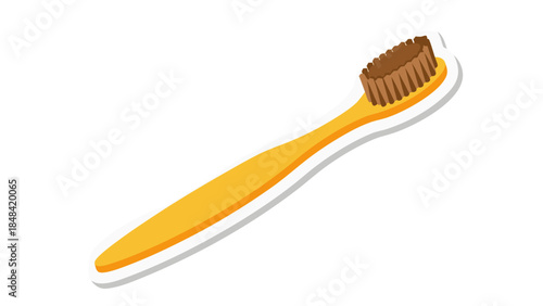 Yellow Bamboo Toothbrush Illustration with Brown Bristles