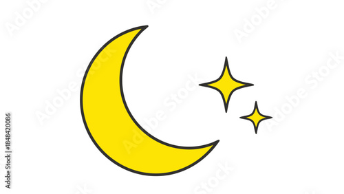 Yellow Crescent Moon and Stars Icon