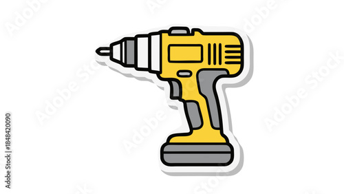 Yellow Cordless Drill Icon Sticker