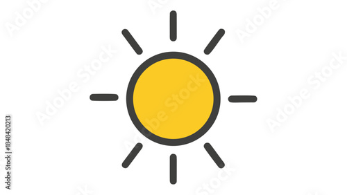 Yellow Sun Icon with Rays - Bright Sunshine Symbol
