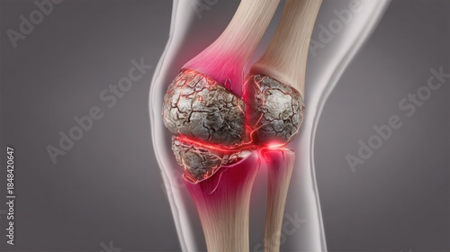 Joint Anatomy in Focus: A detailed medical illustration highlights the complexities of the joint, emphasizing the interaction of bones and the potential for inflammation.