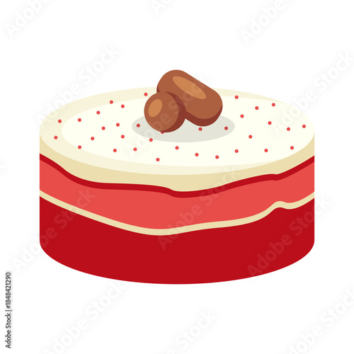 Red Layered Cake With Nuts