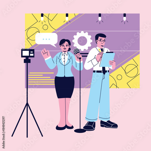 Flat Modern Team Recording Press Statement Illustration