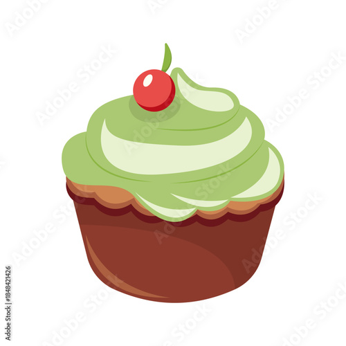 Mint Cupcake With Cherry