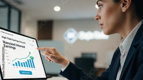 Businesswoman analyzing high-yield savings account data