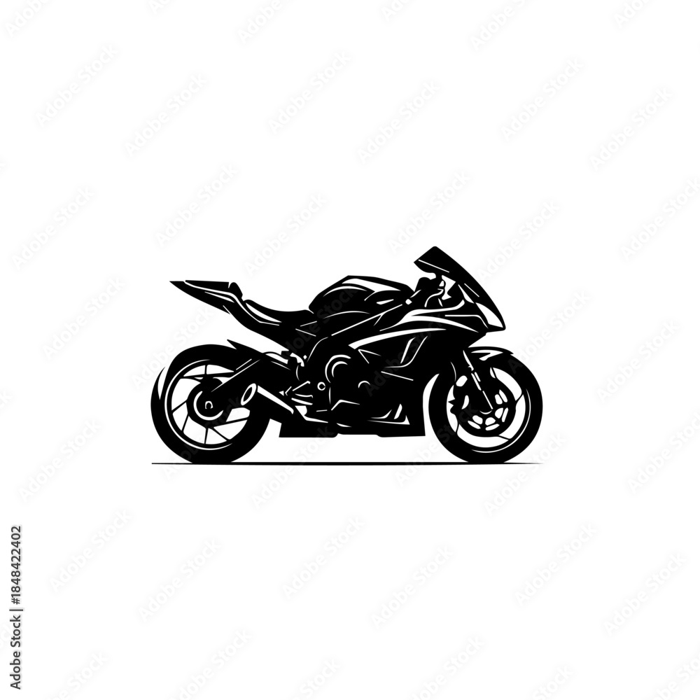Obraz premium Sleek Black Performance Motorcycle Silhouette Capturing Speed and Power