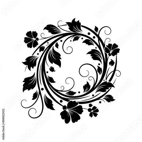 Elegant floral wreath illustration with vines and flowers in a circular pattern