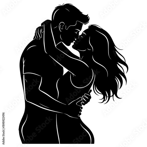 Passionate Embrace of a Loving Couple in a Romantic Silhouetted Kiss