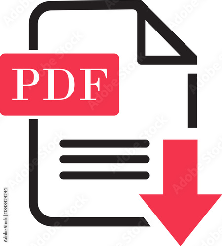 PDF File Format icon. PDF file download symbols. Format for texts, images, vector images, interactive forms. Type document, symbol web format information, file format symbol. Vector illustration.
