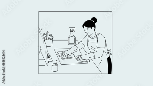 Woman Washing Dishes in Kitchen Sink.