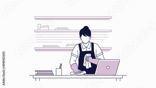 Woman working on laptop computer.