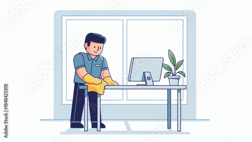 Man wearing yellow rubber gloves.