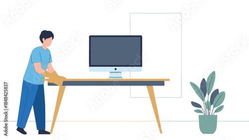 Man working on computer desk.