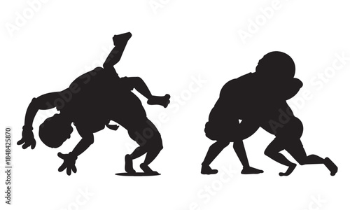 Silhouette Illustration of Two Wrestlers Grappling in Action Pose Vector