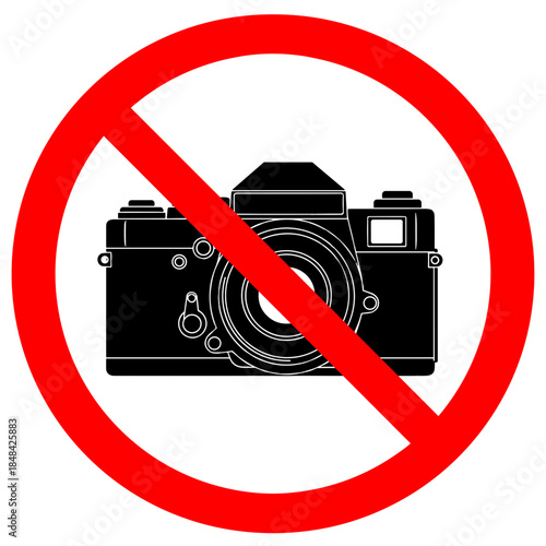 A clear prohibition symbol indicating that photography is not allowed in this area, accompanied by an icon of a camera