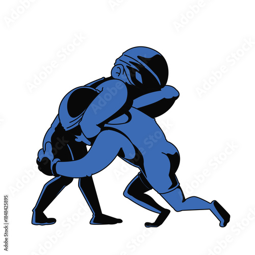 Bold Graphic Illustration of Two Wrestlers in a Grappling Match Vector