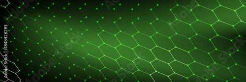 Green hexagon net pattern background with abstract technology texture and digital light effects. Futuristic honeycomb science concept, medical or 3D network designs.