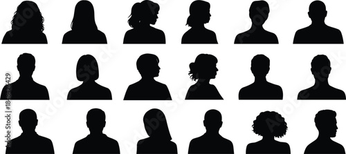 Diverse Male and Female Silhouettes Representing People and Profiles Keywords: silhouette, people, profile, head, shoulders